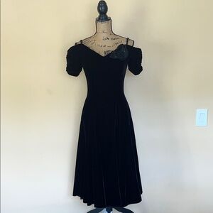 Vintage 80s Velvet Off The Shoulder Fit and Flare Midi Dress